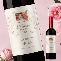 FETE DES MERES - Cadeau Maman - Mon Vin personnalisé - Fleur