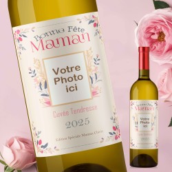 Maman - bordeaux - Mon Vin personnalisé -Fleuri
