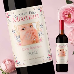 Maman - bordeaux - Mon Vin personnalisé -Fleuri