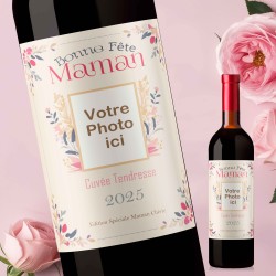Maman - bordeaux - Mon Vin personnalisé -Fleuri