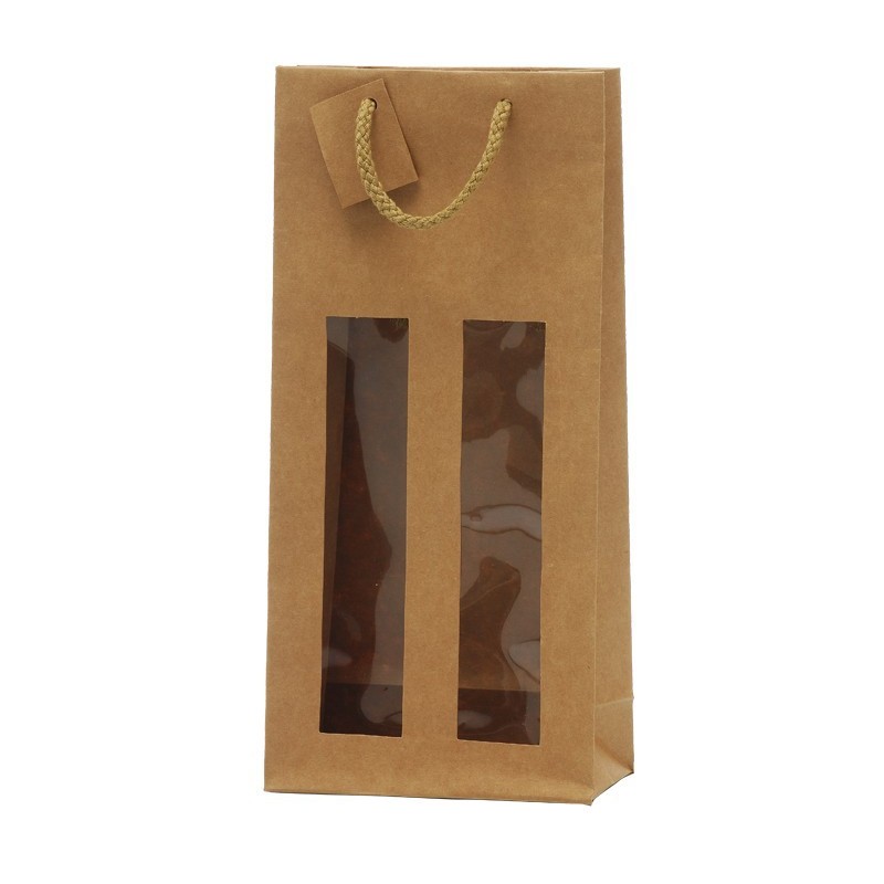 Pochette Kraft à fenêtre 2 bouteilles Pochette Kraft à fenêtre 2 bouteilles