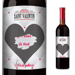 SAINT VALENTIN - Bordeaux rouge et Etiquette à gratter