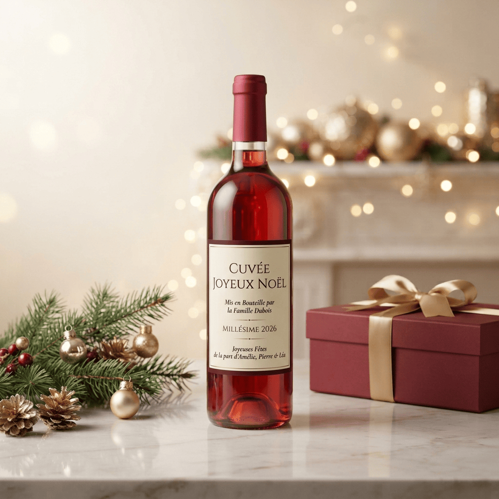Bouteille de vin personnalisée pour Noël